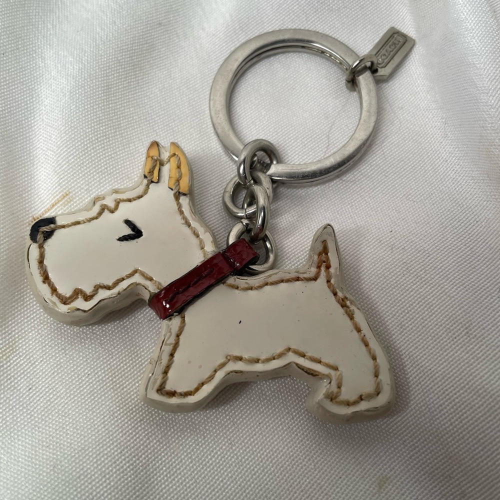 Coach White Leather Terrier/Schnauzer Keychain Bag Charm